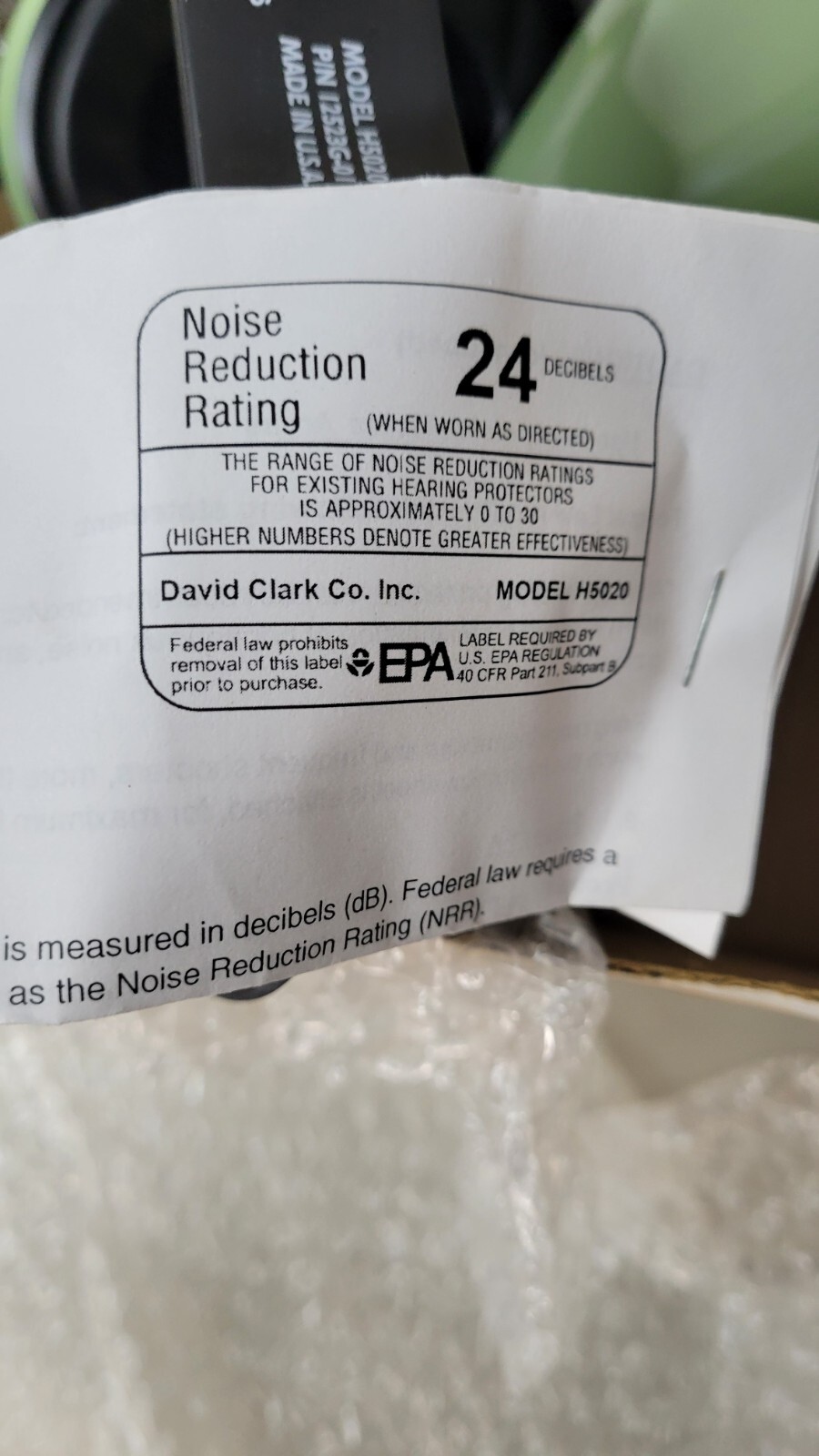 David Clark H5020 Behind The Head Headset W/ 4-25" Coiled Cord And H39A Plug.