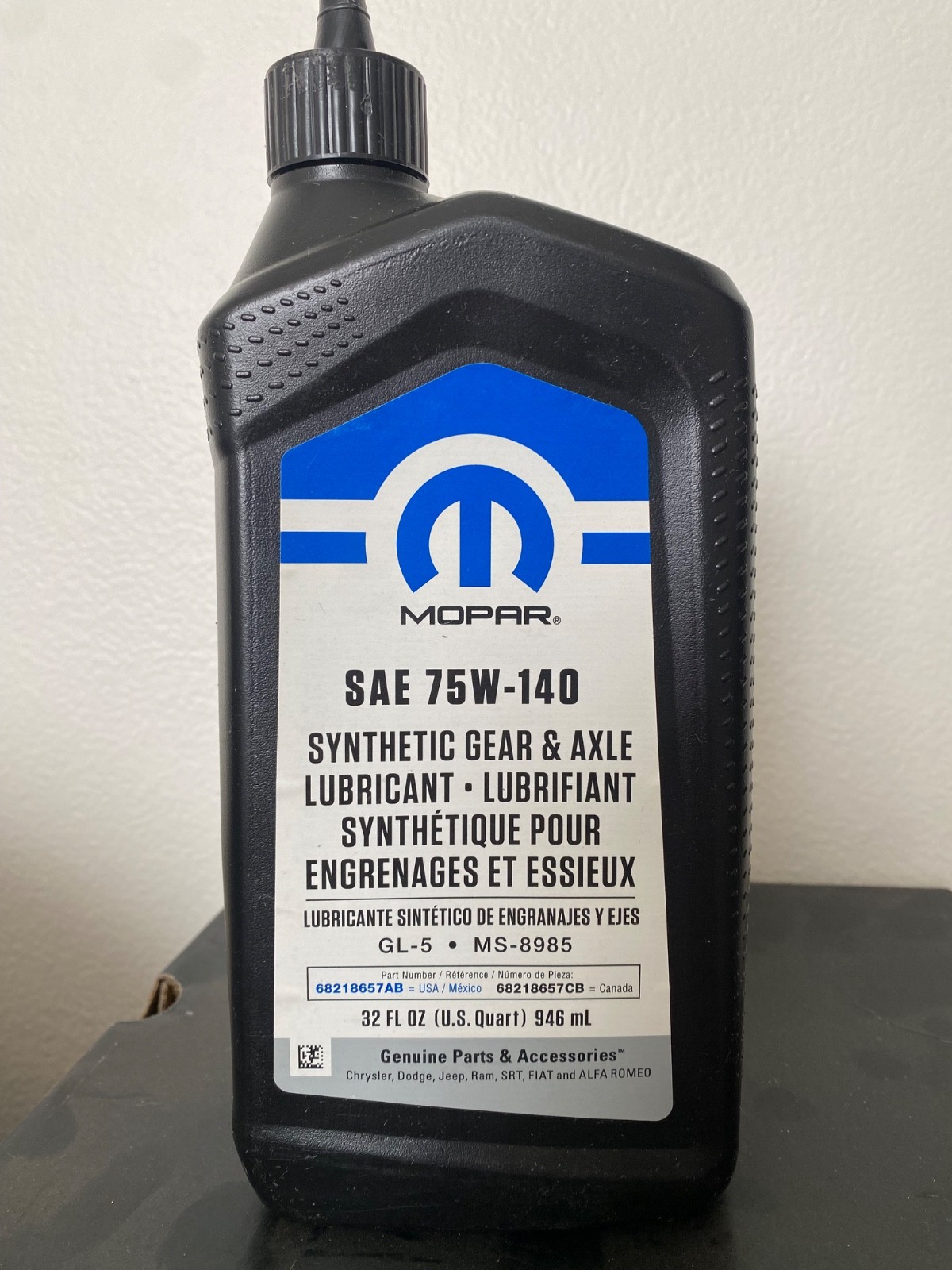 Mopar SAE 75W-140 Gear & Axle Lubricant 68218657AA 68218657AB 68218657CB