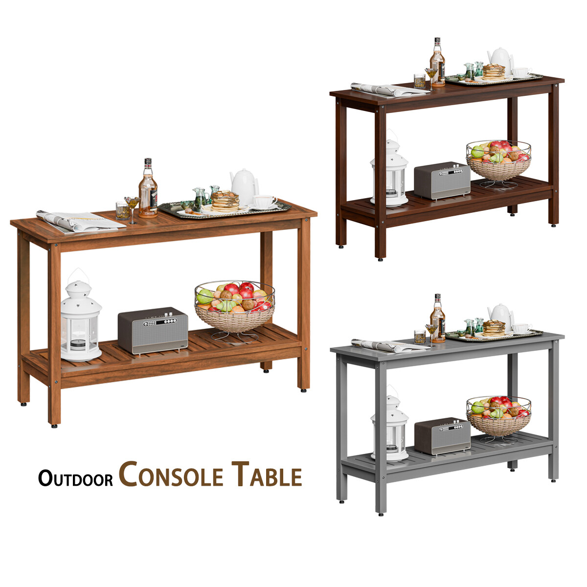 48" Wooden Outdoor Console Table Patio Buffet & Bar Serving Table Multi-Color