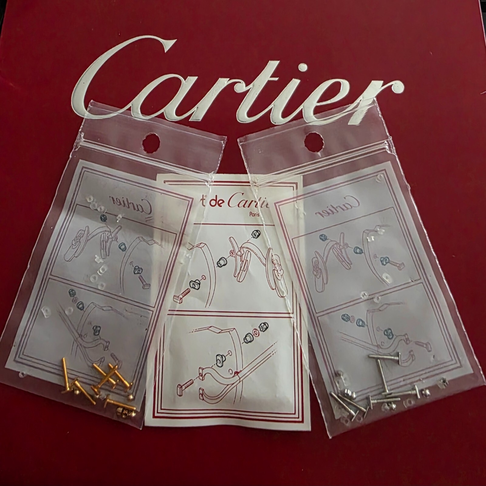 NEW! Auth Curved Rectangle Cartier Screws Full Set - Gold