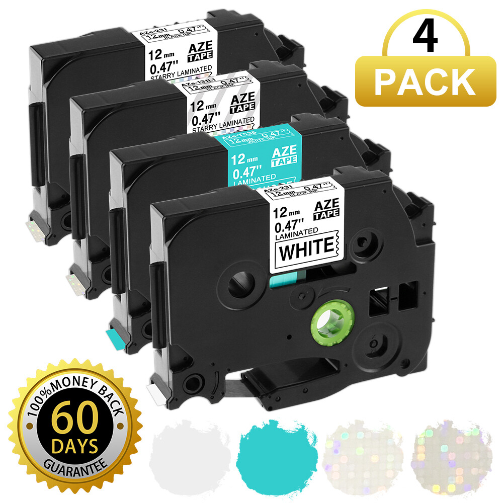 4PK Brother P-Touch TZ-231 TZe-231 12mm Label Tape Black on Color 1/2" PT-D21