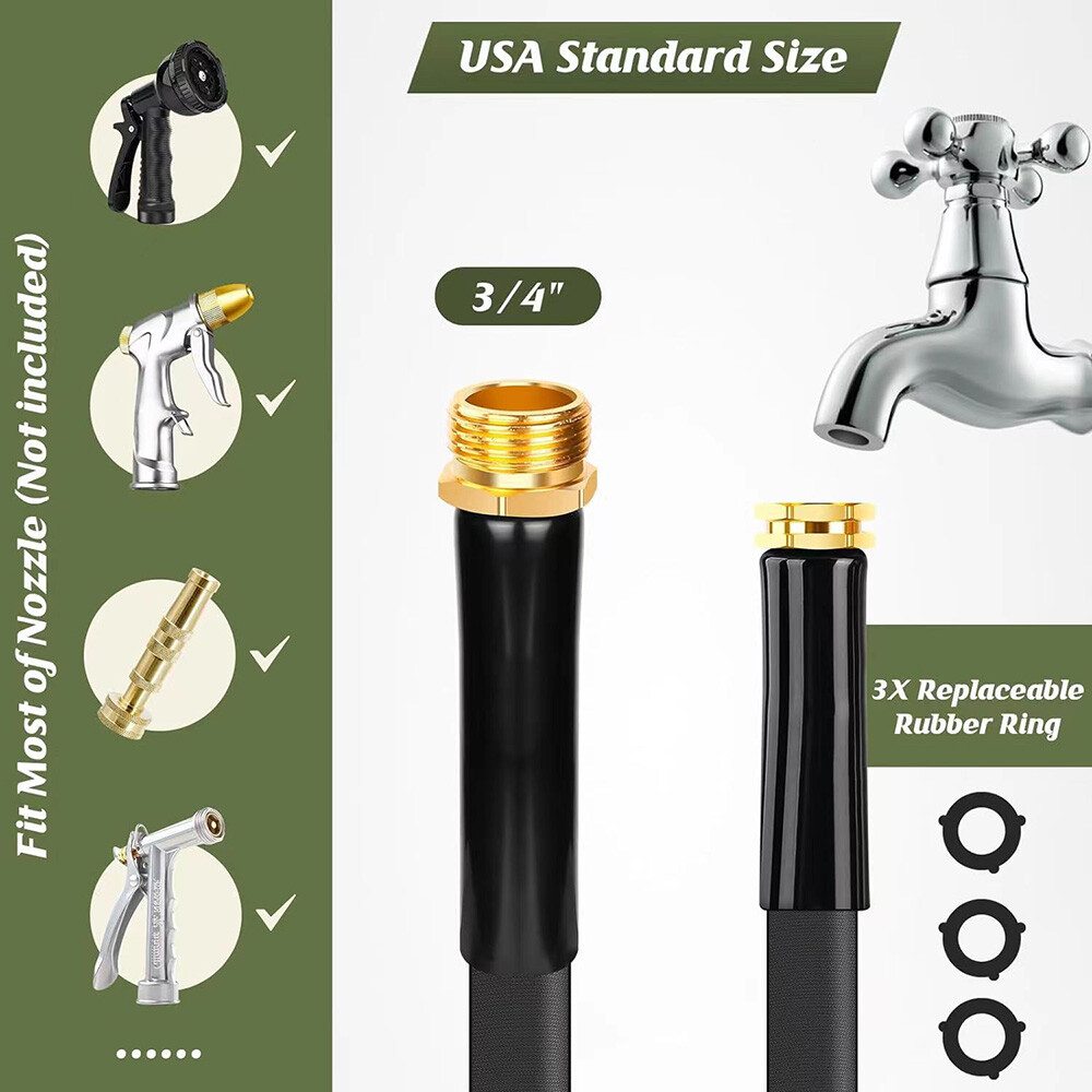 Garden Hose 50ft 100ft Non-Expandable Water Hose Kink Free Lightweight + Nozzle