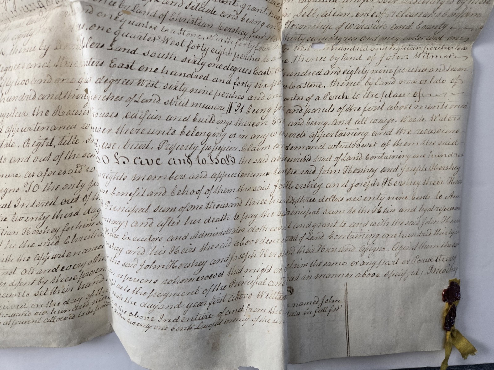 1825 Lancaster Cty PA Deed Christian Hershey/ John Hershey GENEALOGY 131 Acres