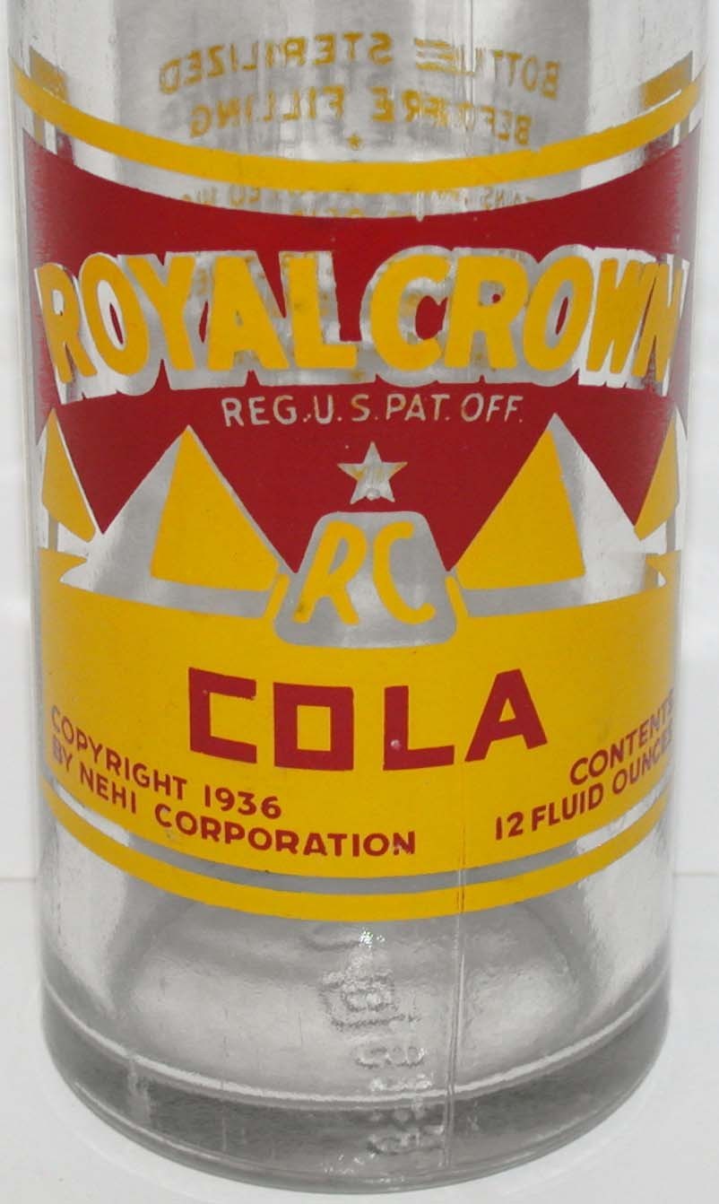 Vintage ACL soda pop bottle ROYAL CROWN COLA pyramids 1948 clear Flat River MO