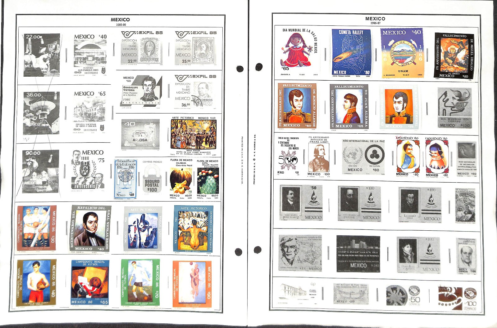 Mexico Stamp Collection on 40 Harris Pages, 1884-1990 (BH)