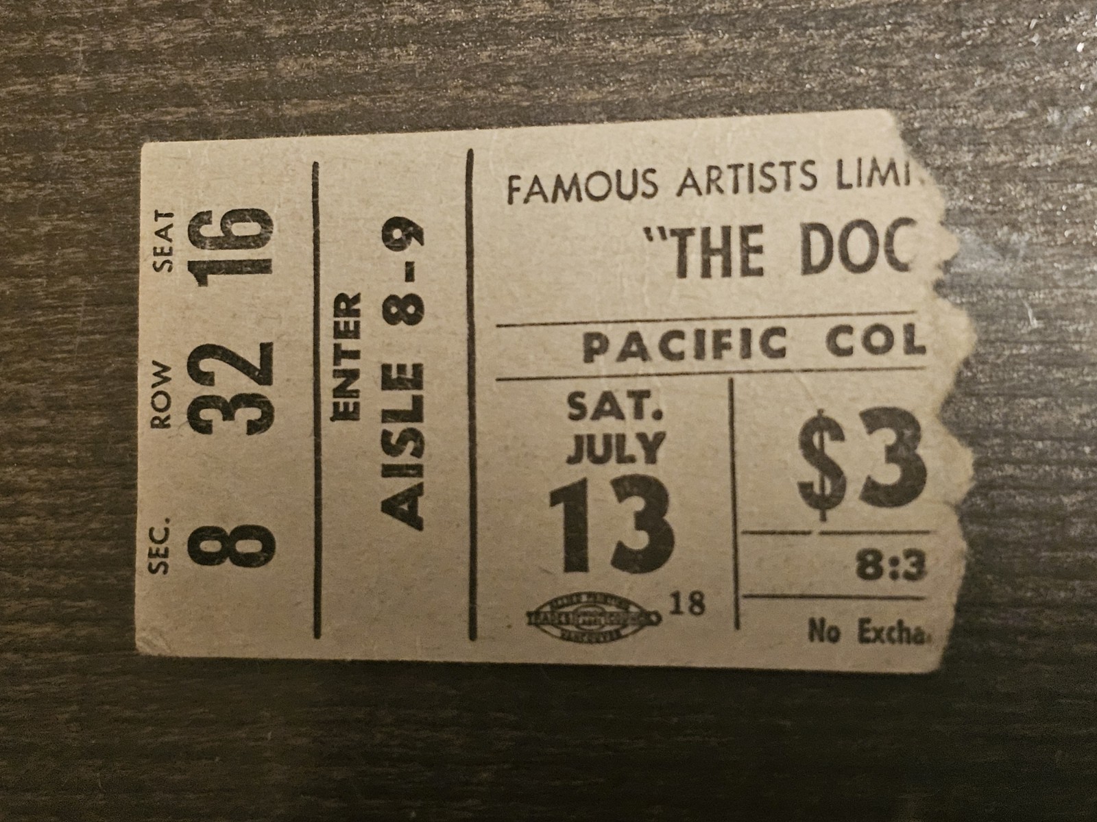 The Doors ticket stub Pacific Colliseum 7/13/68 Rare