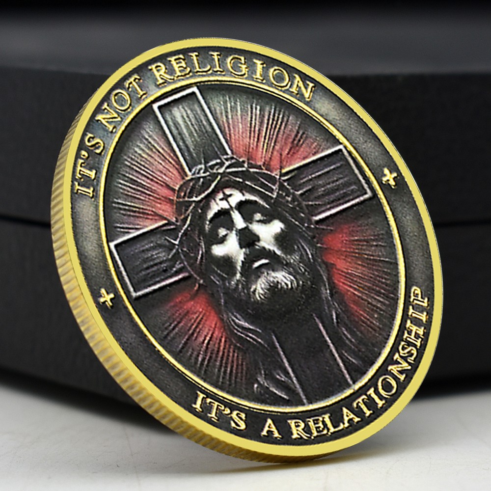 Jesus Christ Cross Coin “It's Not Religion, It's A Relationship” Golden Medal