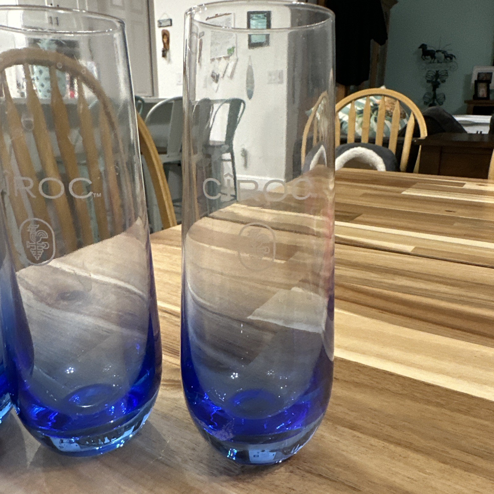 Ciroc Etched Blue Cocktail Stemless Flute Glasses Set of 4 Four Vodka Logo 6.25"