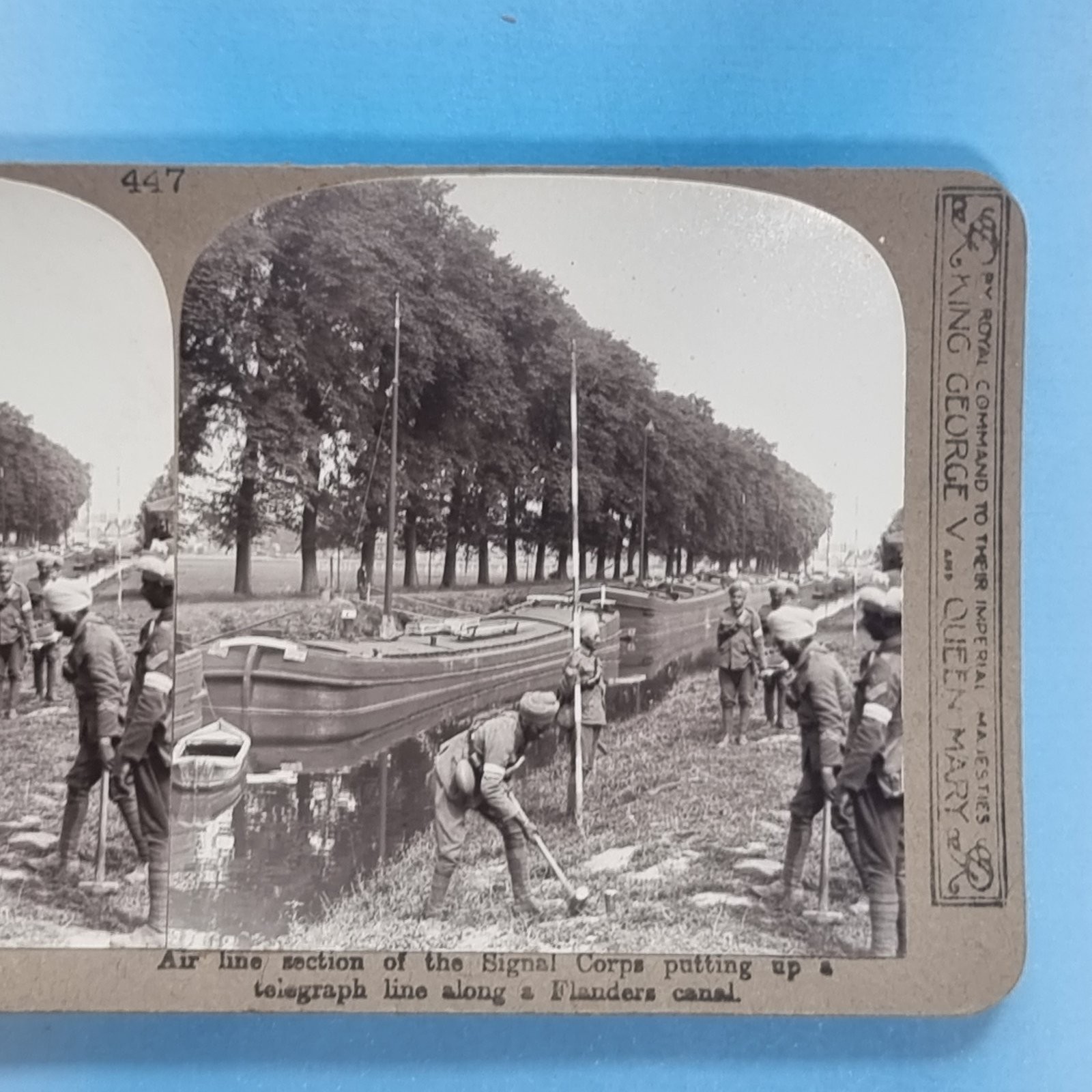 Sikh Indian Troops WW1 Stereoview  Real Photo Signals Team Erect Telegraph Pole