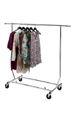 Rolling Clothing Rack Collapsible Folding Garmet Rolls EZ Fold Adjustable 65"