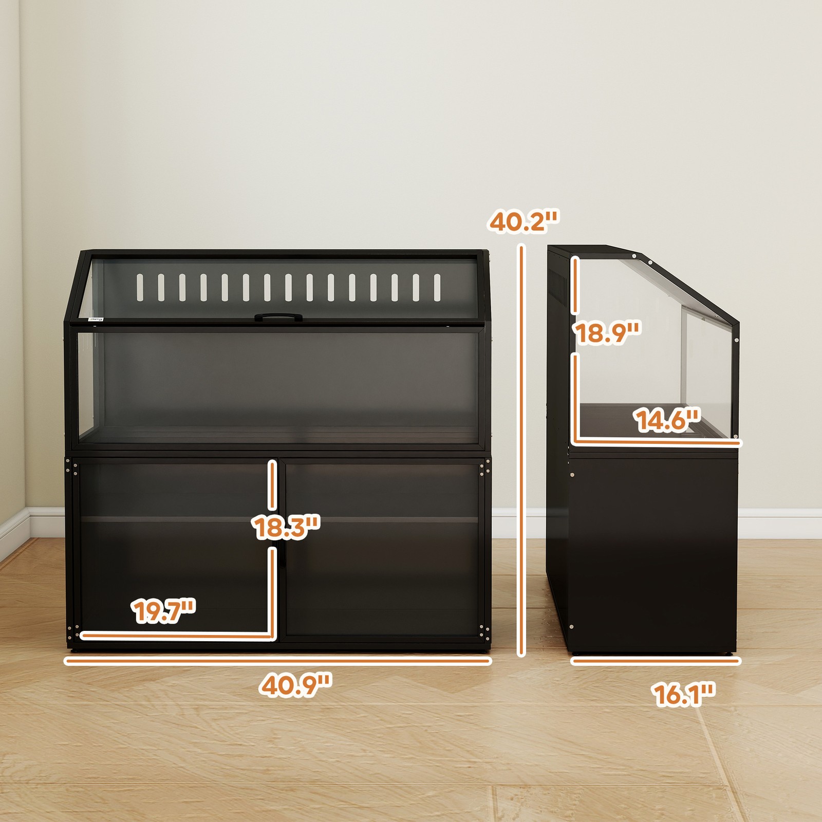 Hamster Cage with Storage Cabinet, Small Animal Cage with Acrylic Panels
