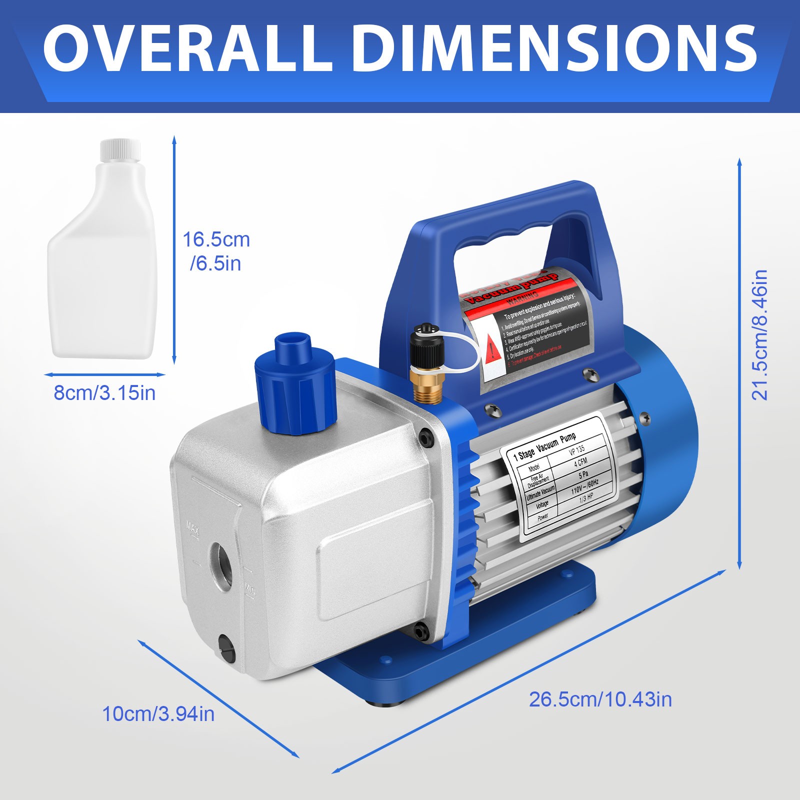 4 CFM 1/3HP Air Vacuum Pump HVAC Manifold Gauge Set AC A/C Refrigeration Kit US