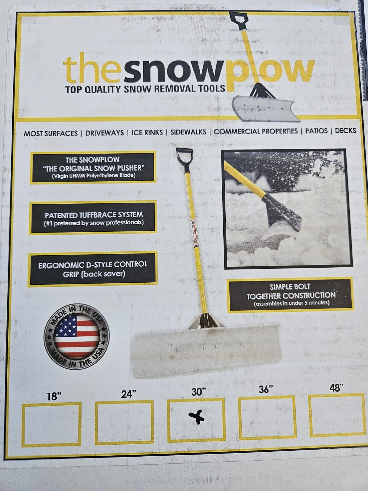 The SnowPlow Snow Pusher, 30in.W, Model# 50530 Never Used!!