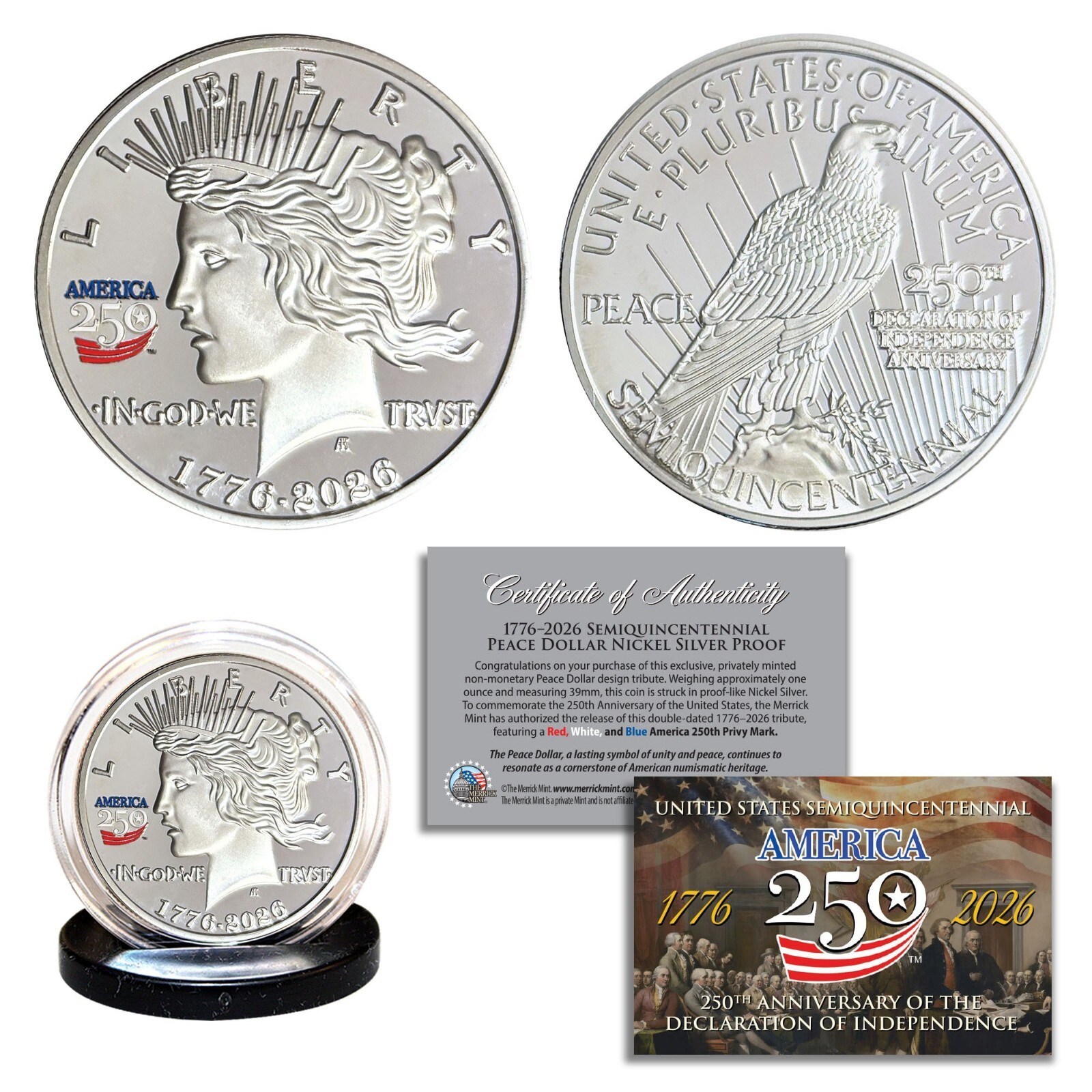 America 250th Anniversary Peace Dollar Nickel Silver Proof Privy Coin