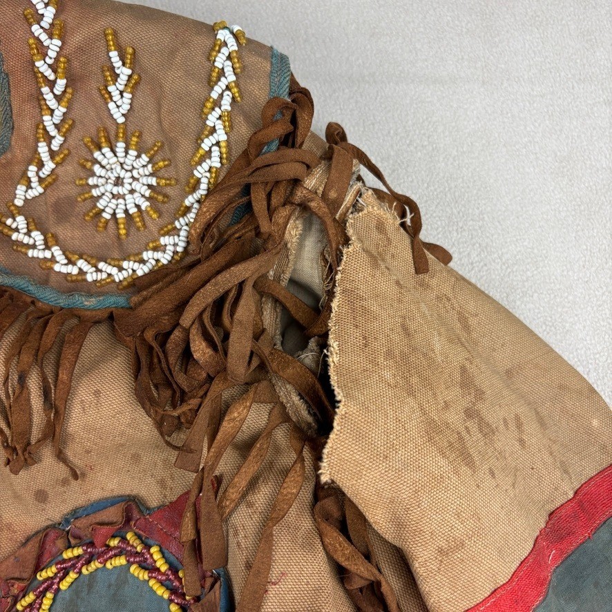 Antique Native American Canvas Beaded Ceremonial Fringe Jacket Coat Metis Cree