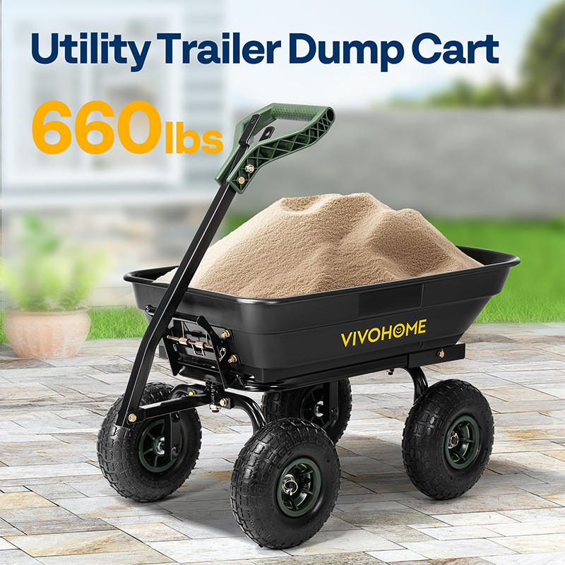 4 Cu.Ft 660lbs Wheelbarrow Garden Cart Dump Wagon Handle Attach to ATV Tractor