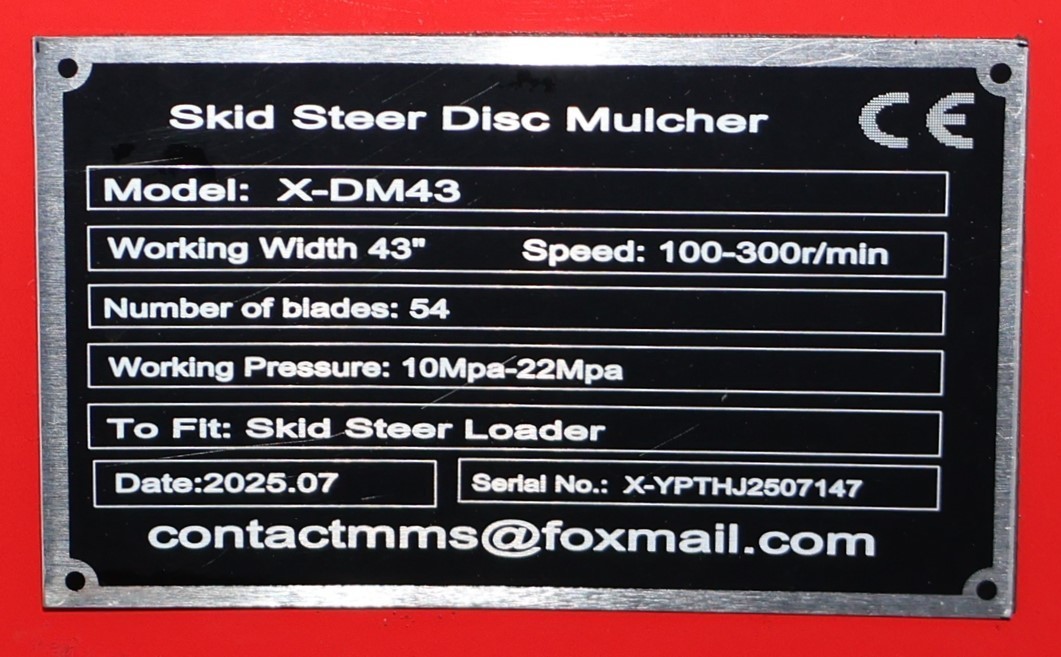 Disc Mulcher Hydraulic Standard Flow GY X-DM43 in Skid Steer Attachment