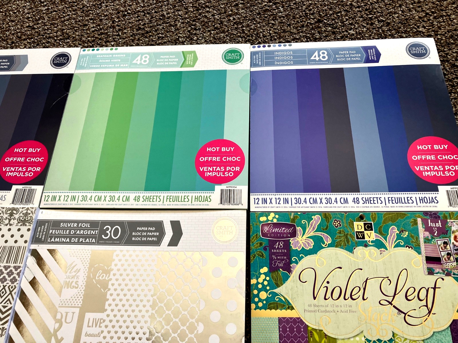 Huge Lot 6 Scrapbook Paper Book Pads 12x12 Wt 11 Pounds Crafts Cards Solid Foil