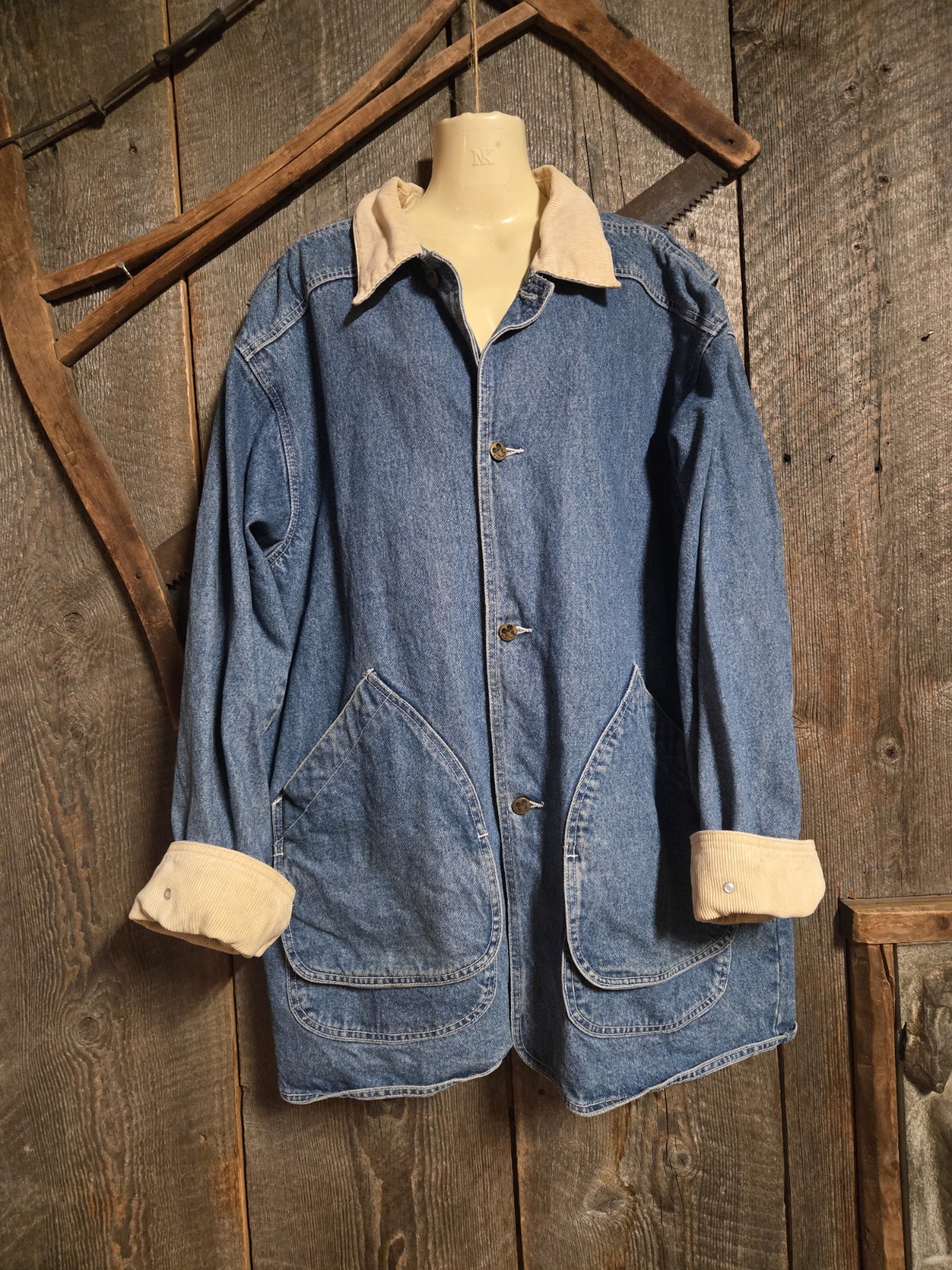 Vintage 80s 90s OFFICIAL Disney Mickey Mouse Denim Jacket Baggy L Cord Collar