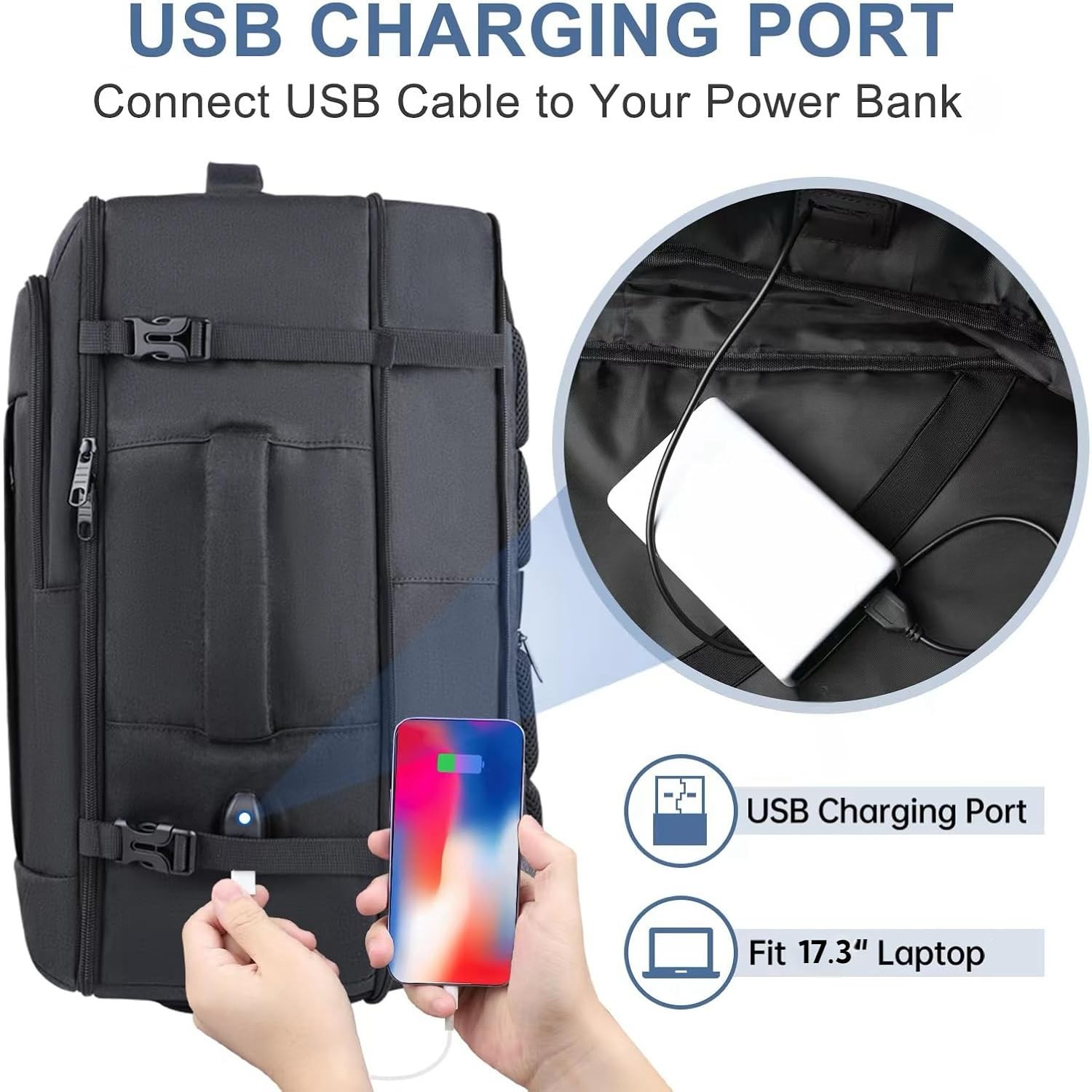 Carry On Backpack, 50L Travel Backpack, Luggage Backpack TSA Flight Approved ...