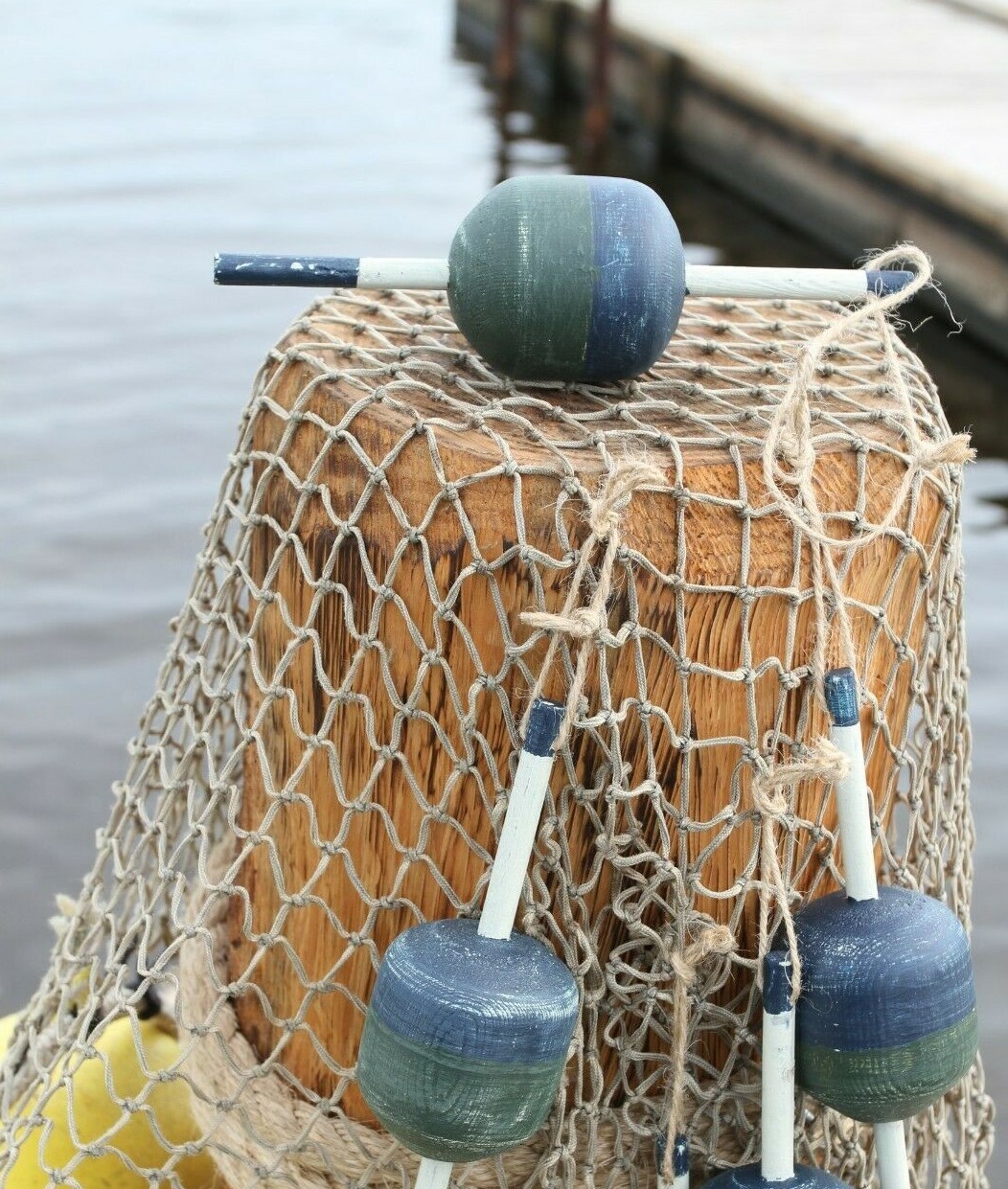Vintage Style Commercial Fishing Net Marker Weathered Look Wood Buoy, WF-1