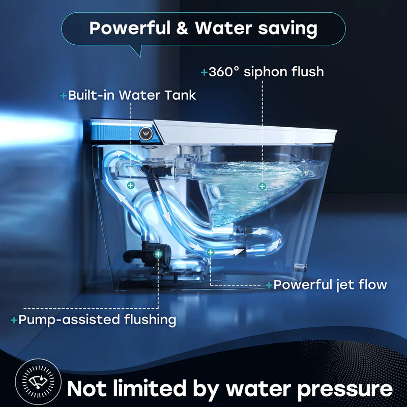 HOROW T38P Smart Toilet with bidet Flush Tank ADA Auto Open Lid 12'' Rough In