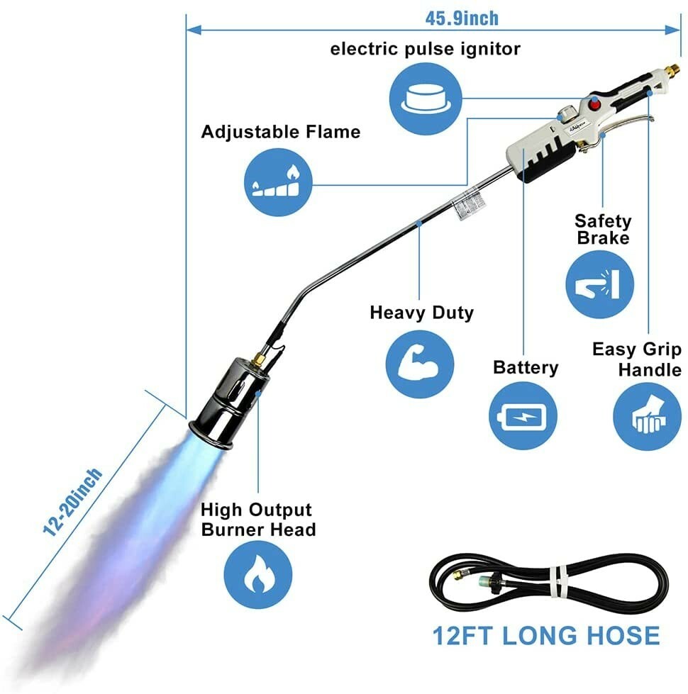 Propane Torch Weed Burner Roofing Torch Electronic Ignitor Easy Light Up
