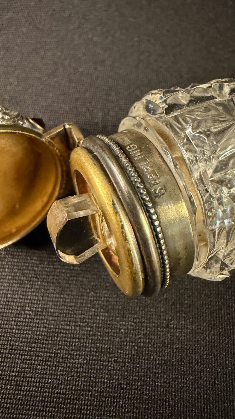 Rare Victorian Sterling with Faceted Amethyst Stones & Cut Cyrstal Scent Bottle