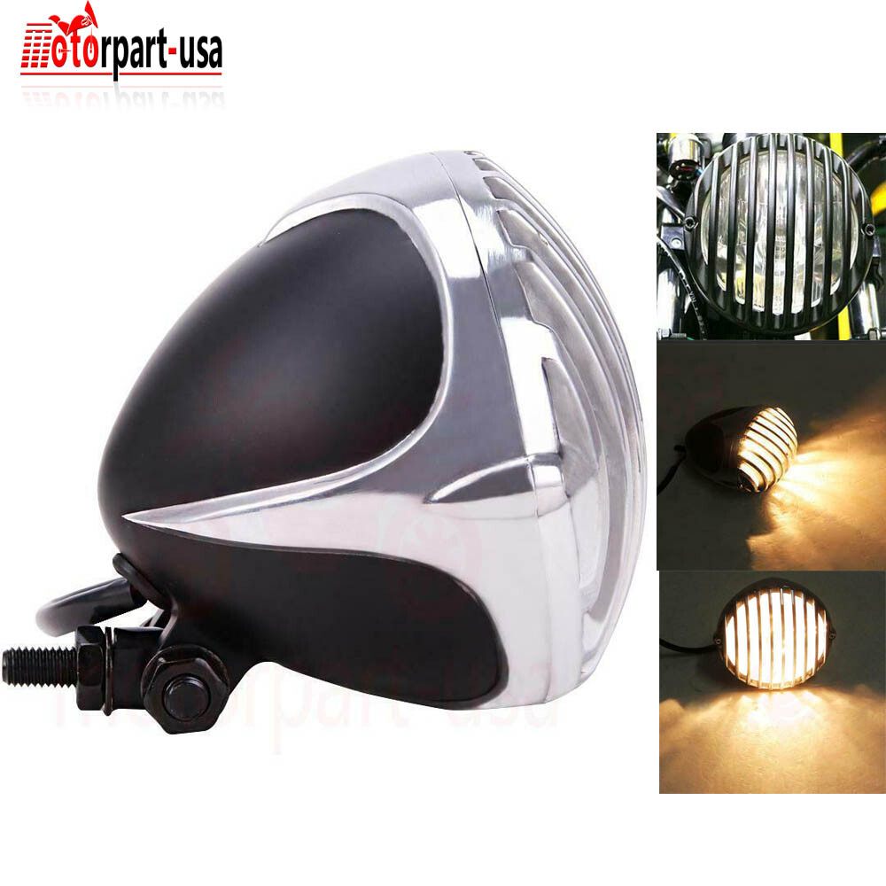 Motorcycle Grill Headlight Lamp For Harley Chopper Bobber Cafe Racer Cruiser