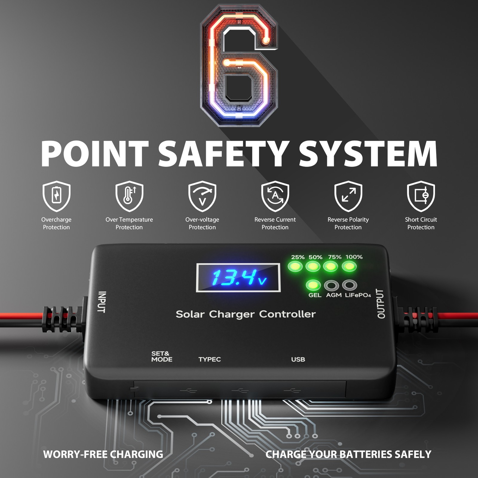 Solar Charge Controller 12V, 20A Solar Panel Charge Controller for Gel, AGM