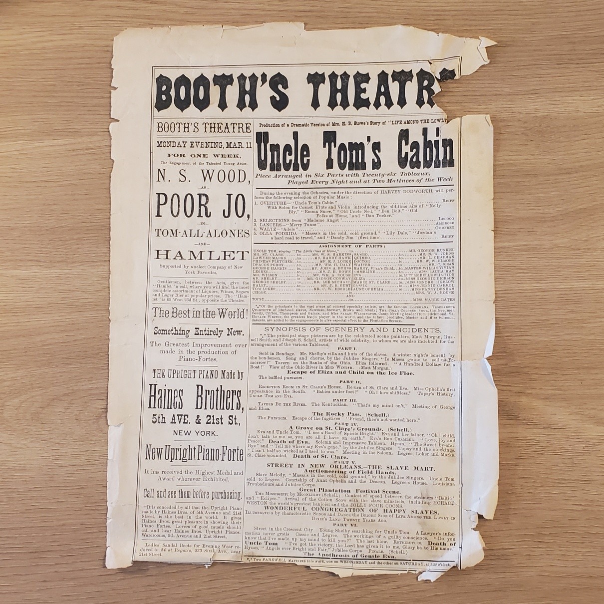 5159----1878 Booth's Theatre program NYC - Uncle Tom's Cabin