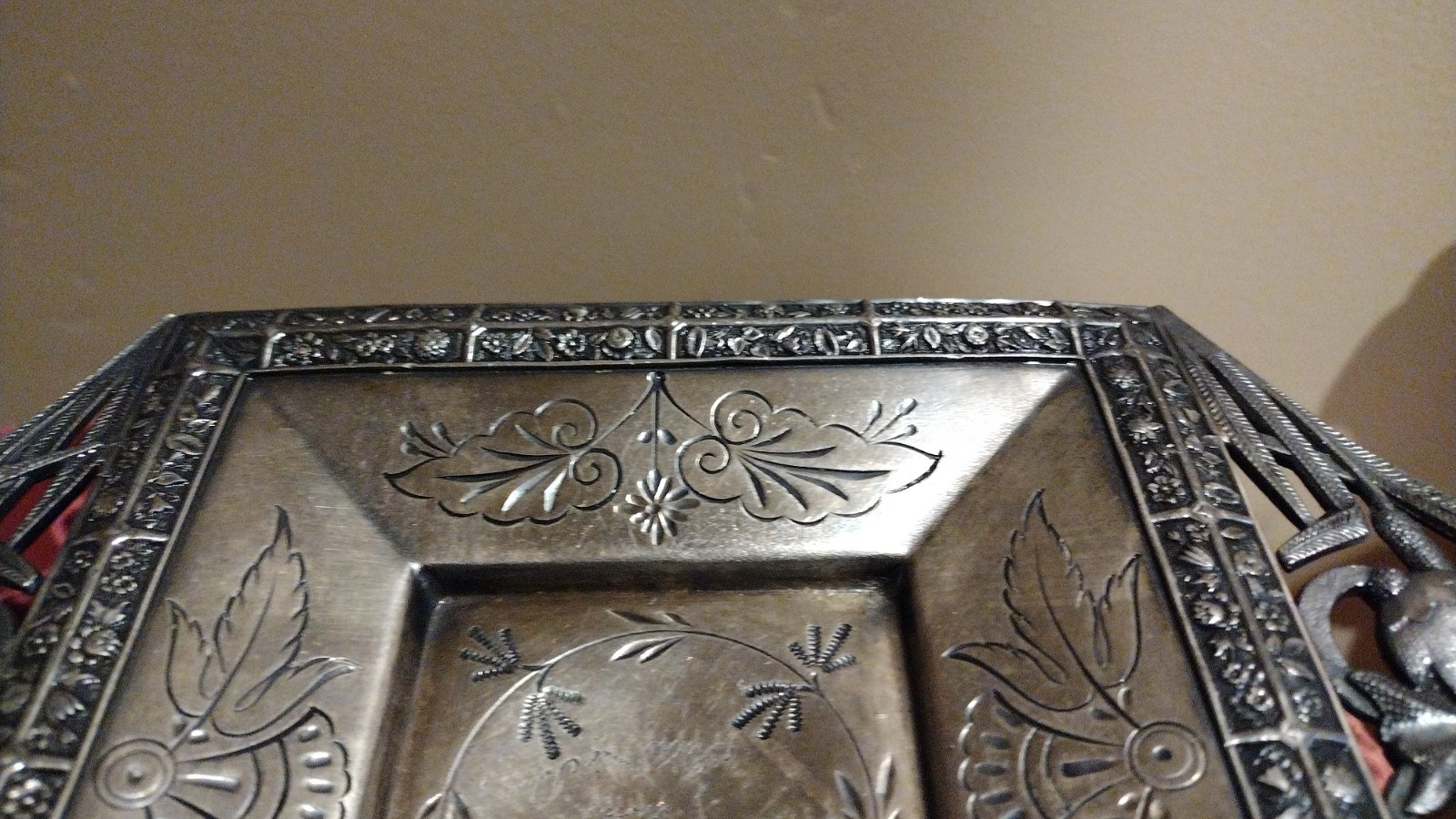 Antique Victorian unique Art Nouveau Dark Silver Plate Calling Card Repousse