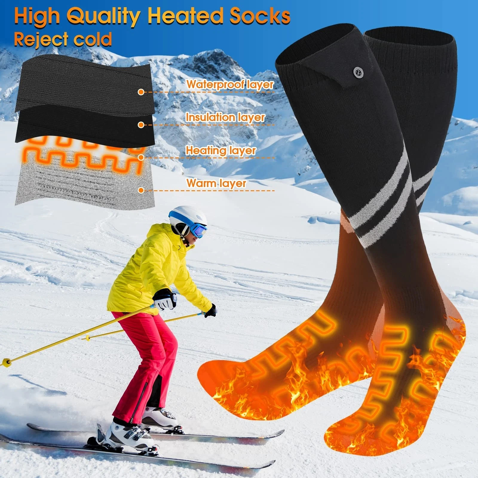 HEATED SOCKS 6000mAh RECHARGEABLE - 4 MODES INDOOR OUTDOOR SPORTS WARMERS
