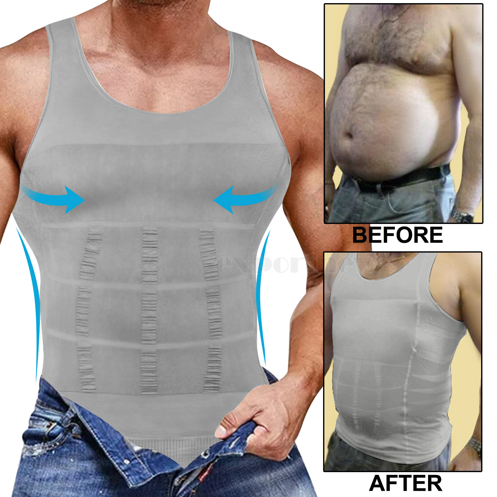 Mens Slimming Body Shaper Belly Chest Gynecomastia Compression T-Shirt Tank Top