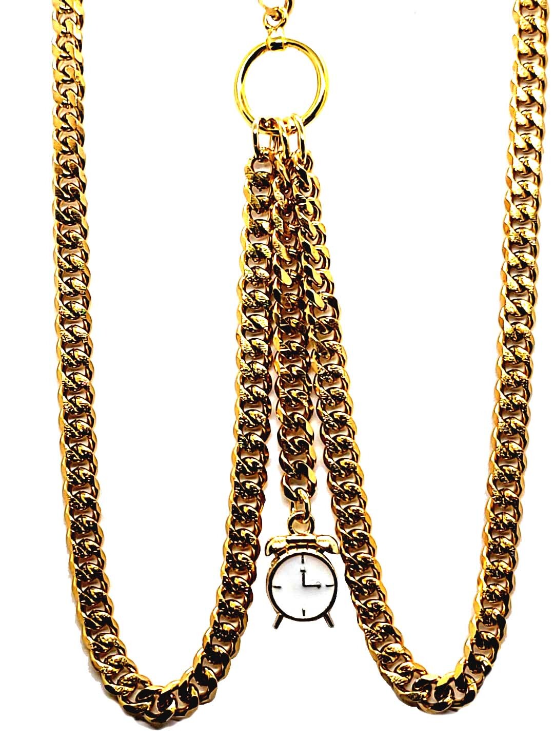 Gold Plated V Strong Pocket Watch Albert Double Chain With Ornate Fob.