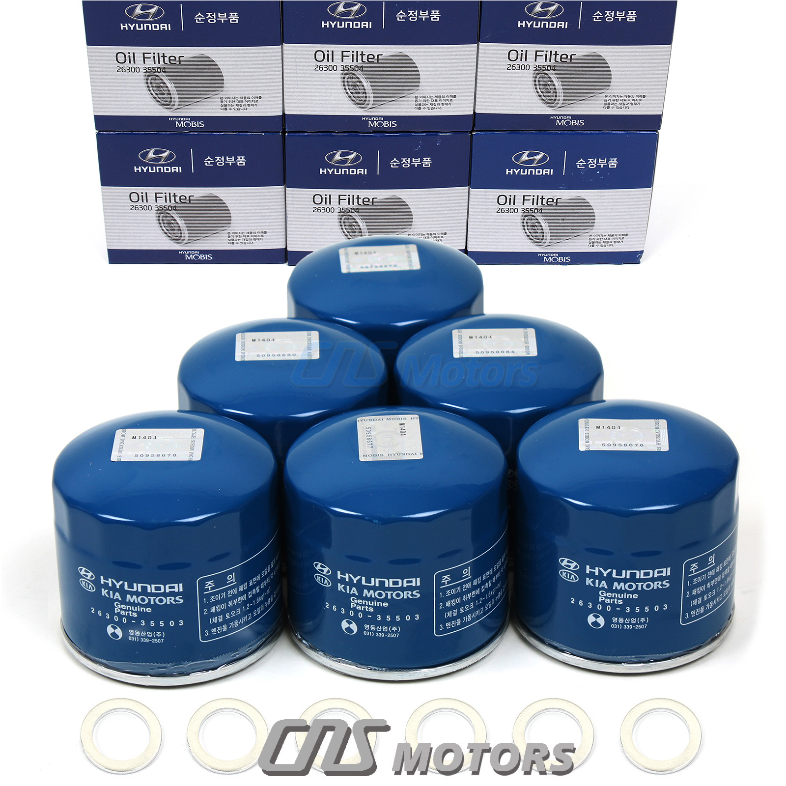 ⭐GENUINE⭐6PACK Oil Filters & Washers for Genesis Hyundai Kia 26300-35505