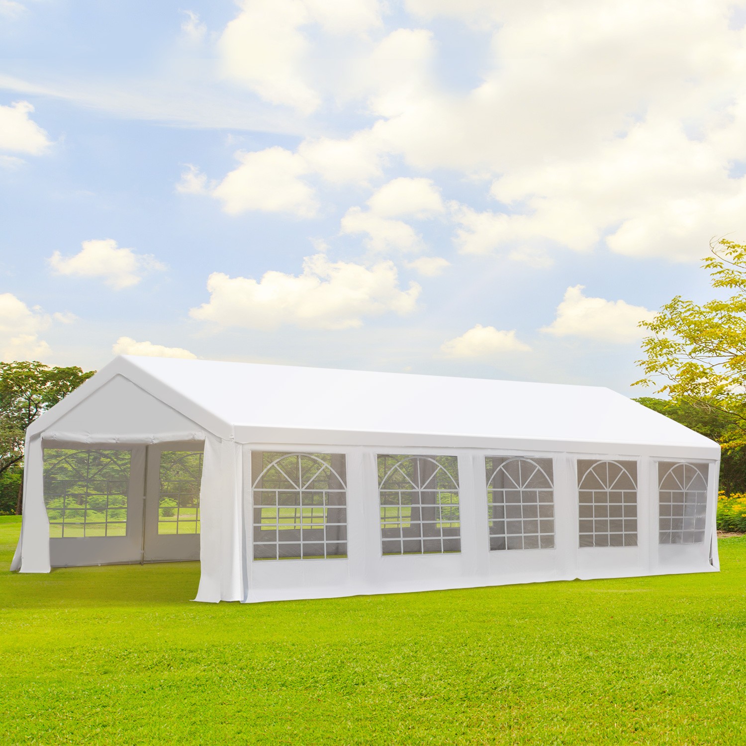 32'x16' Large Outdoor Carport Canopy Heavy Duty Party Tent with Sidewalls White