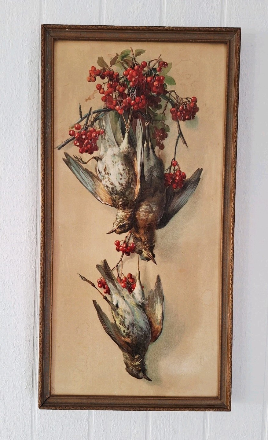 Game Birds Victorian Quail Cranberries Antique Embossed  Chromolithograph