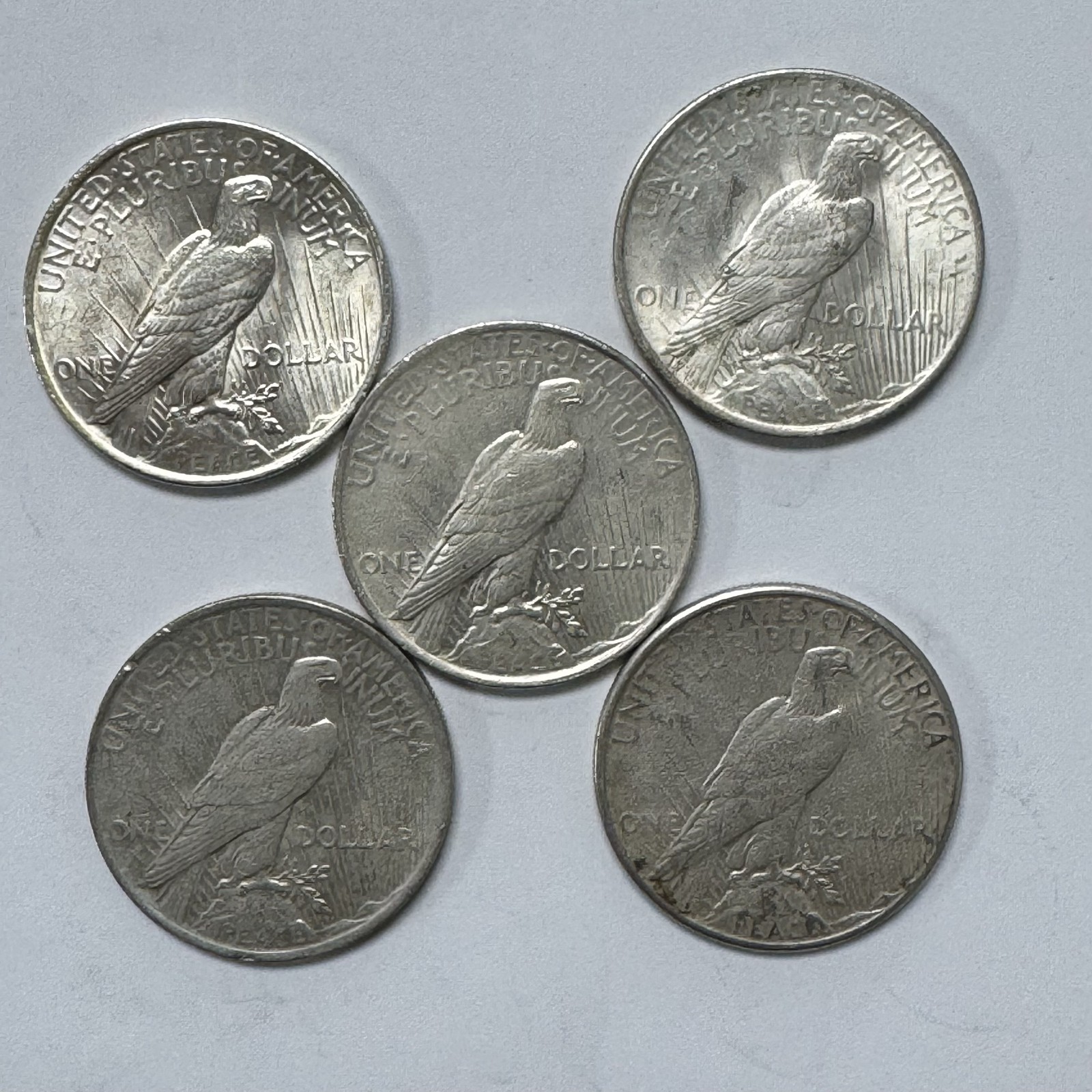 Lot of 5 US 1923 Peace Silver Dollars 90% Silver