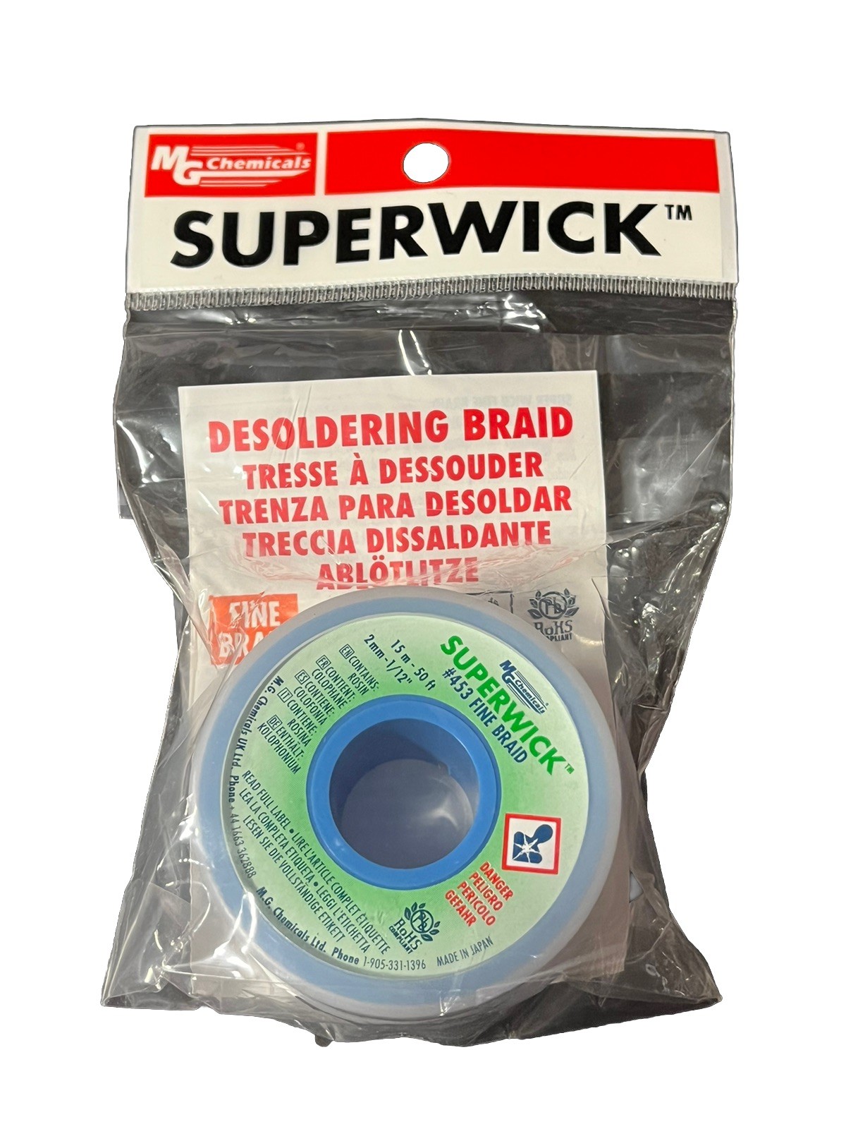 MG Chemicals Superwick #453 Desoldering Braid, #3 Fine Braid, 50' Roll, Sealed