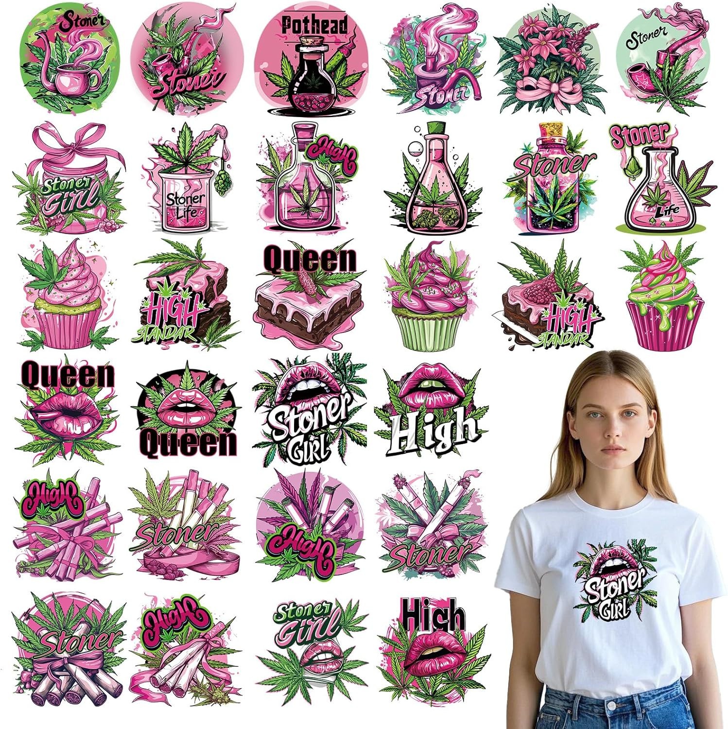 "DTF Transfers Ready to Press - 30Pcs Weeds Iron on Transfers for Tshirts, Pin..
