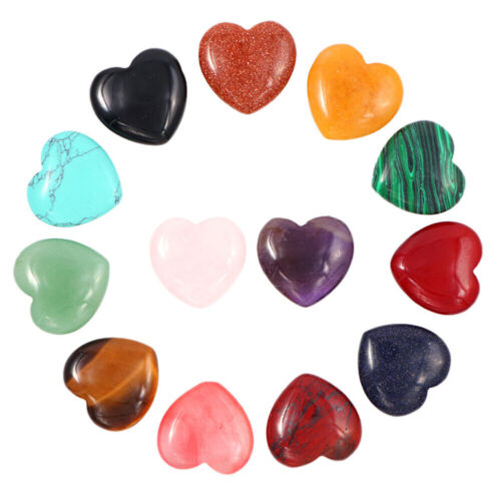 20PCS 20mm Natural Crystal Quartz Carved Heart shaped Healing Love Gemstones