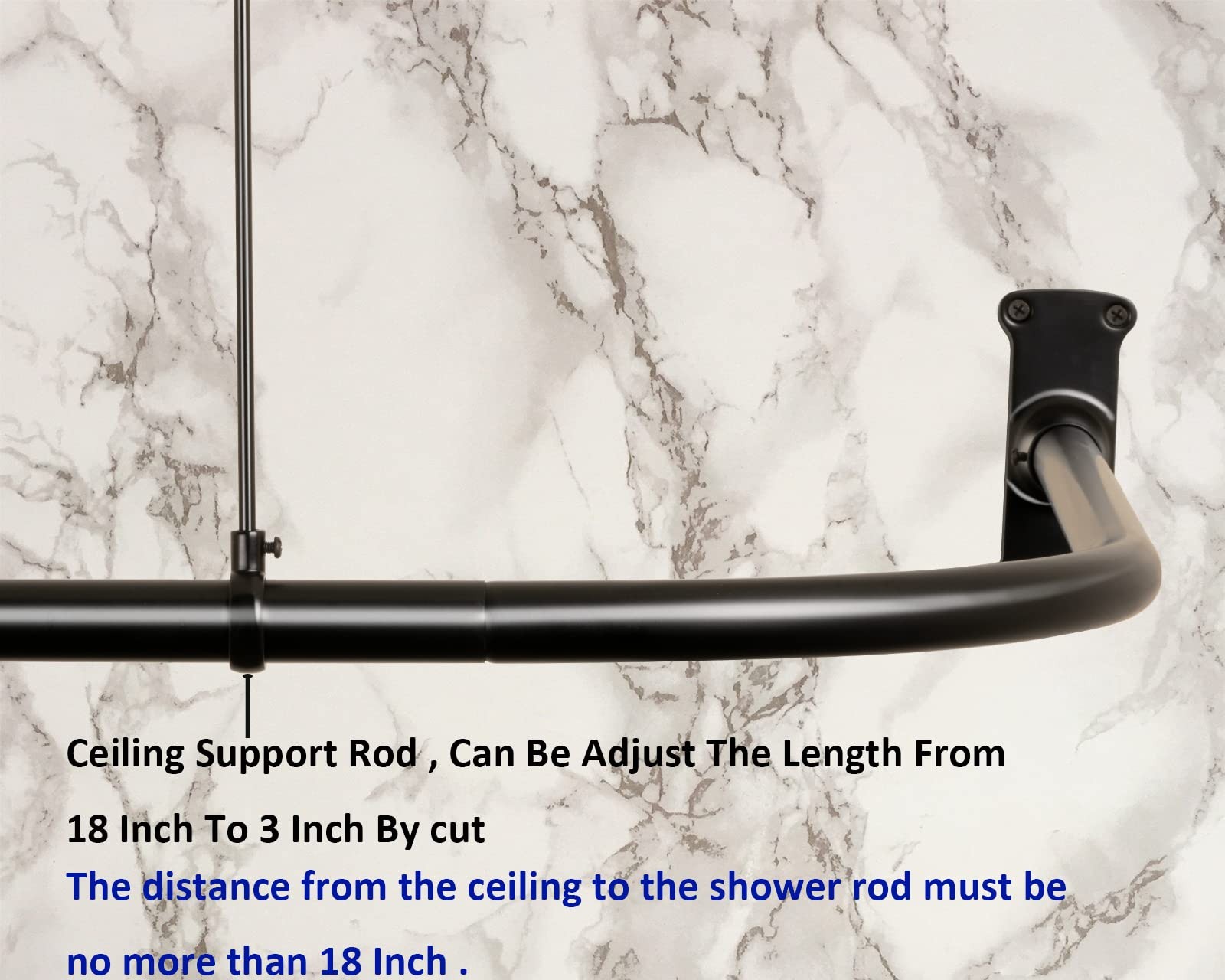 L Shaped Shower Curtain Rod Corner Bathtub Rod with Ceiling Support Matt Black