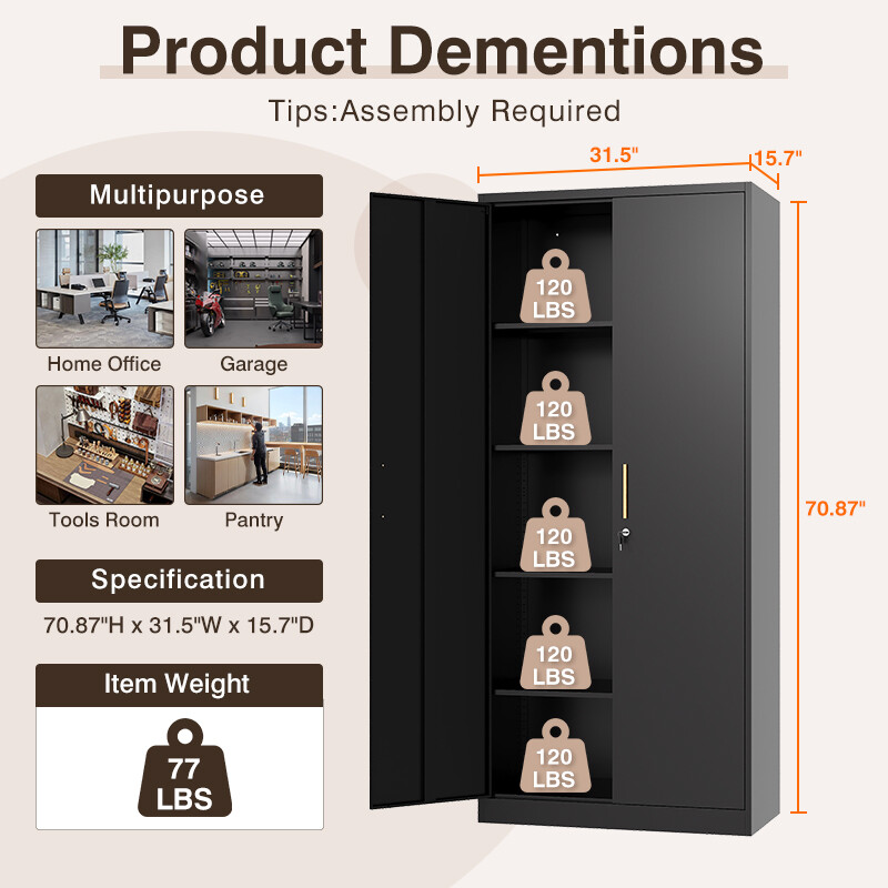 Metal Storage Cabinet with long handle ,71 Garage Storage Cabinet with Lock