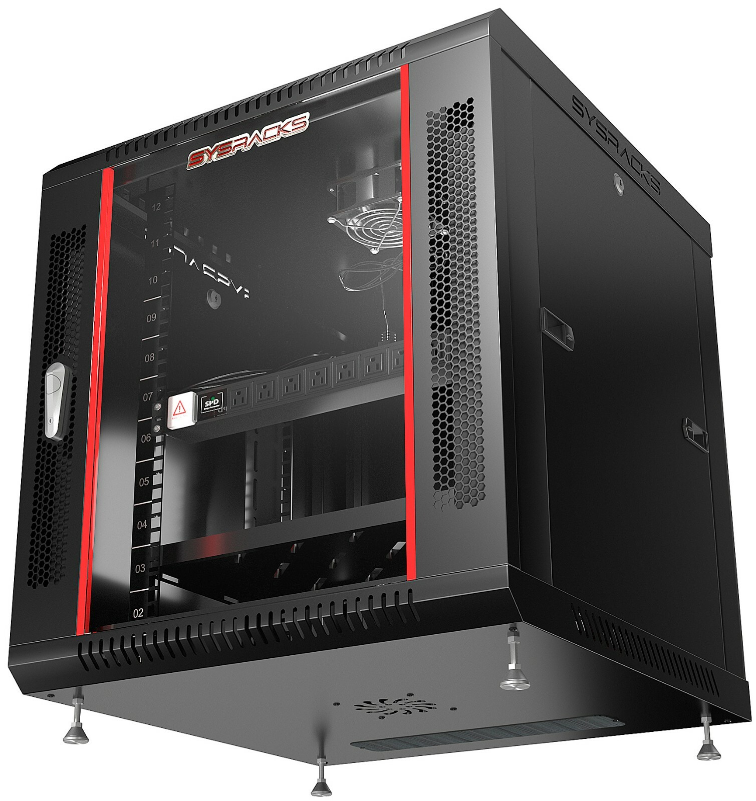 12U Server Rack Locking Network Cabinet Data Enclosure with PDU-Feet-Fan-Shelf