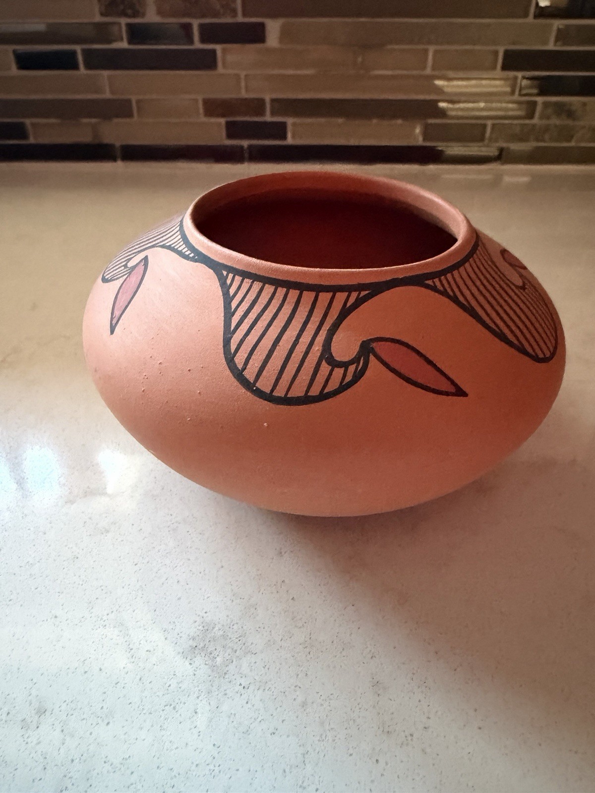 1982 Native American Clay Pot Tigua Signed G. H. 5.5" X 5"