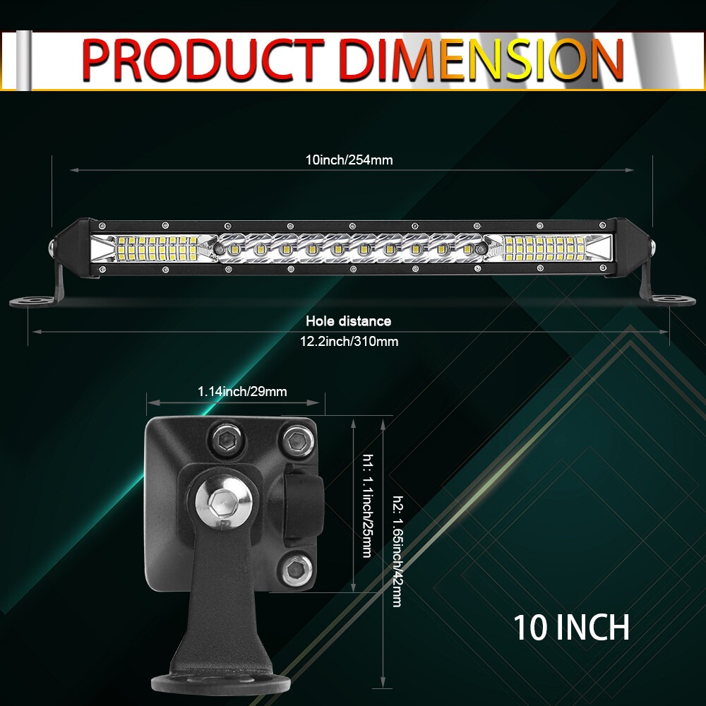 10inch LED Light Bar Slim Spot Flood Combo Work SUV Boat Offroad Driving ATV 4WD