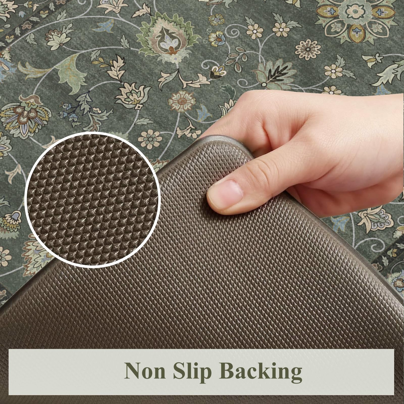 KIMODE Comfort Kitchen Mats 17.3" x 47"+ x 29"--0.47 inches, Dark Green