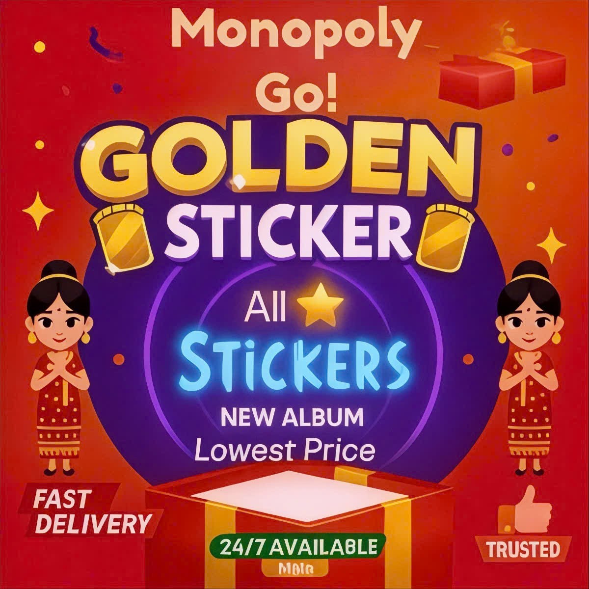 Monopoly Go Stickers 1-6⭐ Stars (GOLD Sticker Available)🔥CHEAPEST PRICE⭐24/7