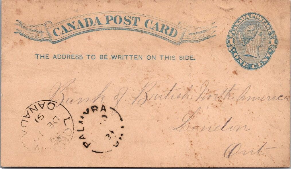 Canada 1891 Palmyra Ont To London - PPC - A02020